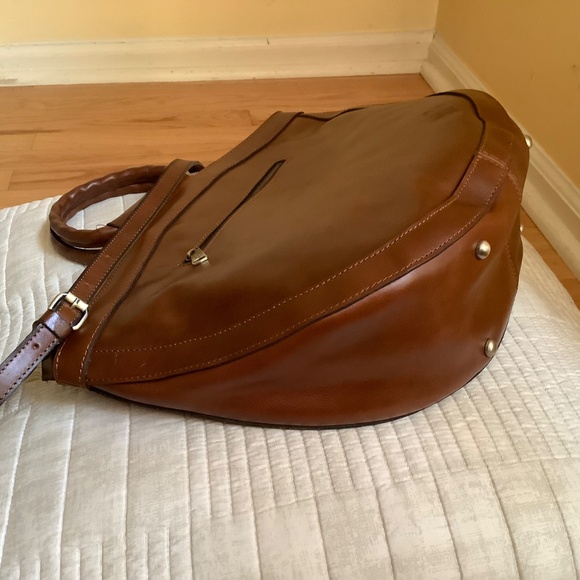 Patricia Nash Woven Leather Oliena Top Handle Satchel Crossbody Cognac SZ Large - Picture 9 of 16